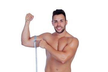 Muscled man with tape measure