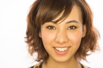 Asian caucasian mixed race woman smile face