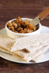 Crisps and eggplant dip