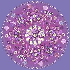Floral mandala with swirling decorative ornament