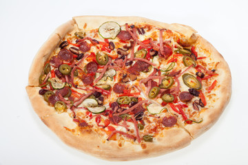 delicious italian pizza isolated over white background