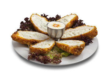 slice fried chiken with souce