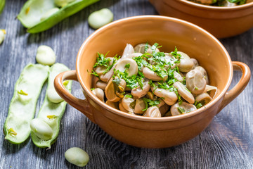 Cooked broad beans with parsley