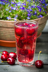 Fresh juice of sweet cherries with ice