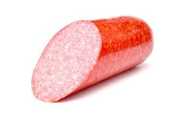 Cooked and smoked sausage on a white background