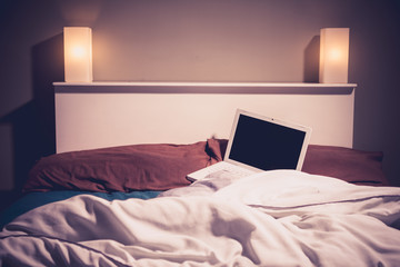 Laptop in bed at night