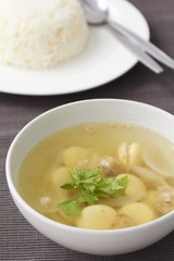 Chicken Consomme with Egg Sausage and Vegetable