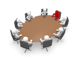 3D man sitting at a round table and having business meeting