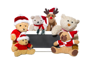 Teddybären weihnachtlich isoliert mit Holzschild als Team