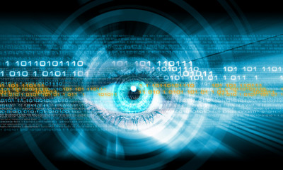 Digital image of woman's eye. Security concept