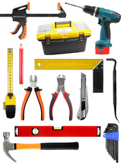 set with construction work tools isolated on white