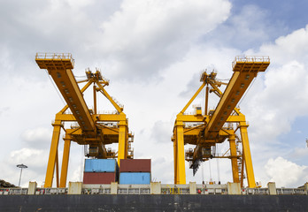 Fototapeta na wymiar Port cargo crane in harbor