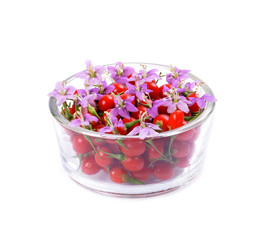 fresh color Tibetan Goji berries in a glass container