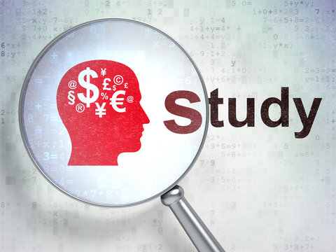 Education concept: Head With Finance Symbol and Study with optic