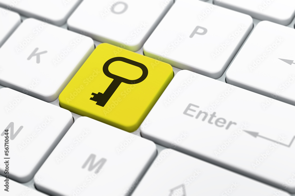 Poster privacy concept: key on computer keyboard background