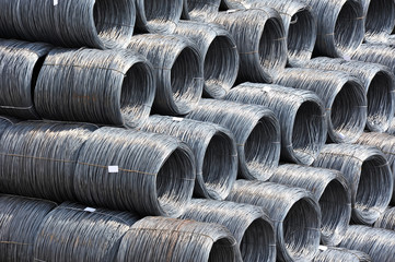 Stacked steel wire roll ready for shipment in port