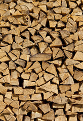 Pile of chopped fire wood prepared for winter.
