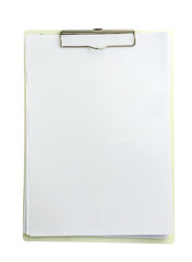white clipboard with blank sheets of paper
