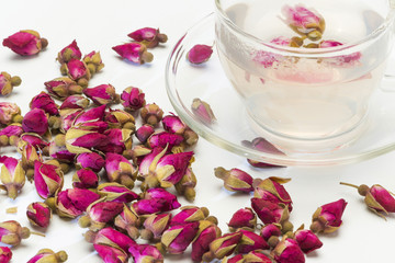 cup of rose flower tea