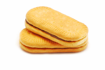 Biscuit with cocoa cream isolated on white background