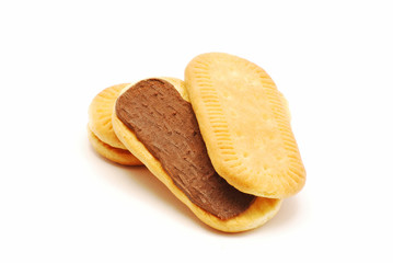 Biscuit with cocoa cream isolated on white background
