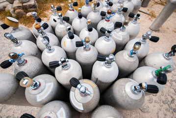 Metal scuba diving oxygen tanks