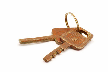 Rusty keys isolated on white background