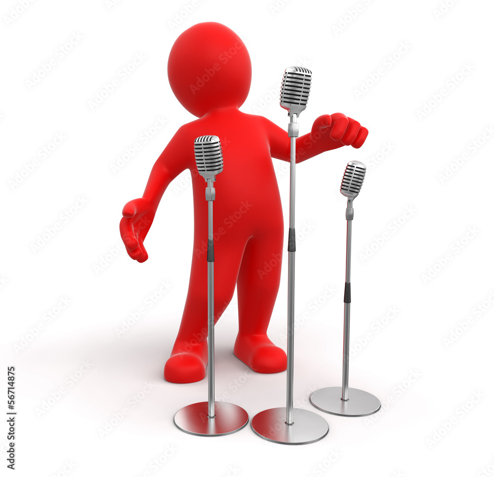 Poster man and microphone (clipping path included)