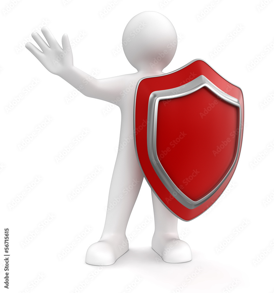Poster man with shield (clipping path included)