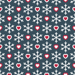 Seamless pattern with snowflakes and hearts