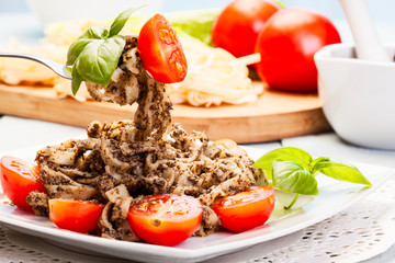 Tagliatelle pasta with pesto