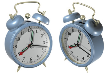 Blue alarm clock - angle 1 and 2