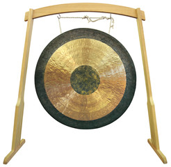 Traditional oriental gong isolated on white background - obrazy, fototapety, plakaty