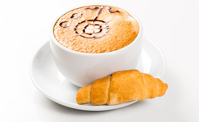large cup of coffee and croissants