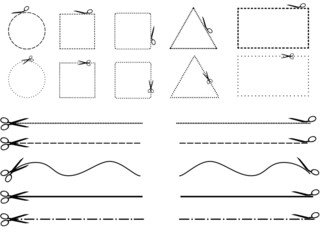 Scissors cutting shapes and lines