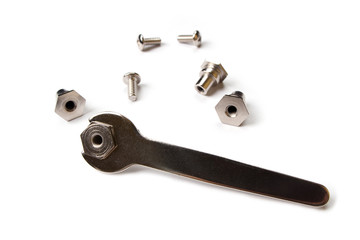 Wrench and screws, isolated