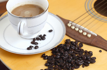 Coffee beans on a guitar