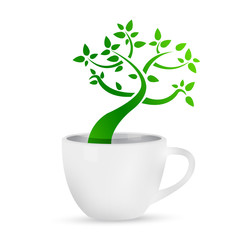 coffee mug with a tree growing inside.