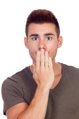Portrait Of Young Man Covering His Mouth