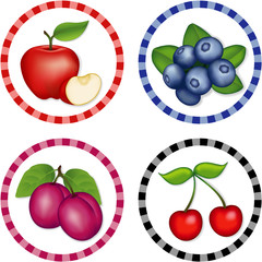 Apple, Blueberry, Cherry, Plum round gingham check tags