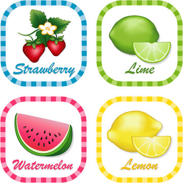 Strawberry, Watermelon, Lemon, Lime gingham check label tags