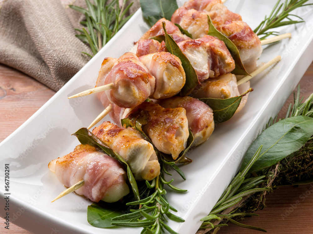 Canvas Prints skewer with chicken and bacon