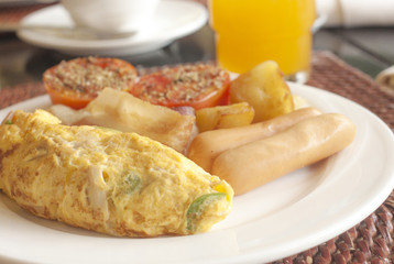 Breakfast omelet with sausages