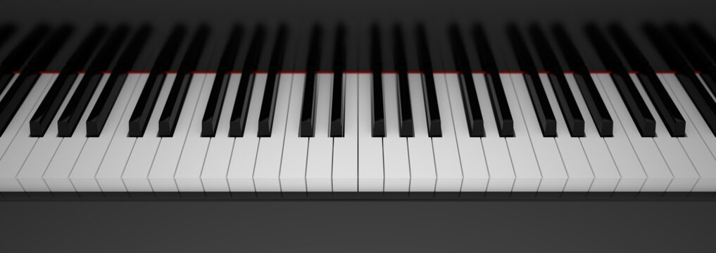 Front view of piano keyboard