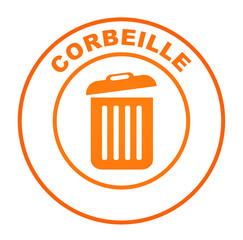 corbeille sur bouton web rond orange