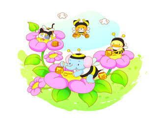 animals playing in the flower garden