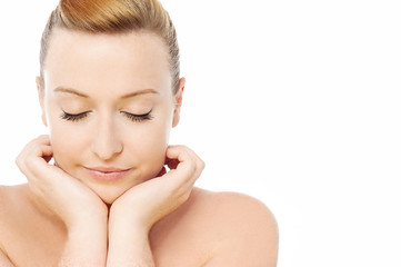 Naklejka premium Calm and beautiful spa girl with closed eyes