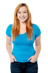 Fototapeta premium Cheerful attractive lady posing casually