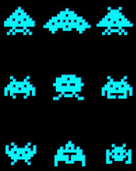Fototapeta premium blue pixel action figures