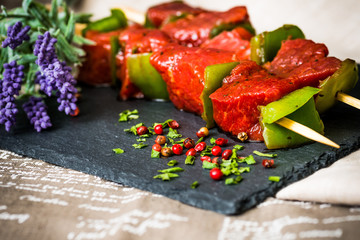 tasty meat and vegetables skewers